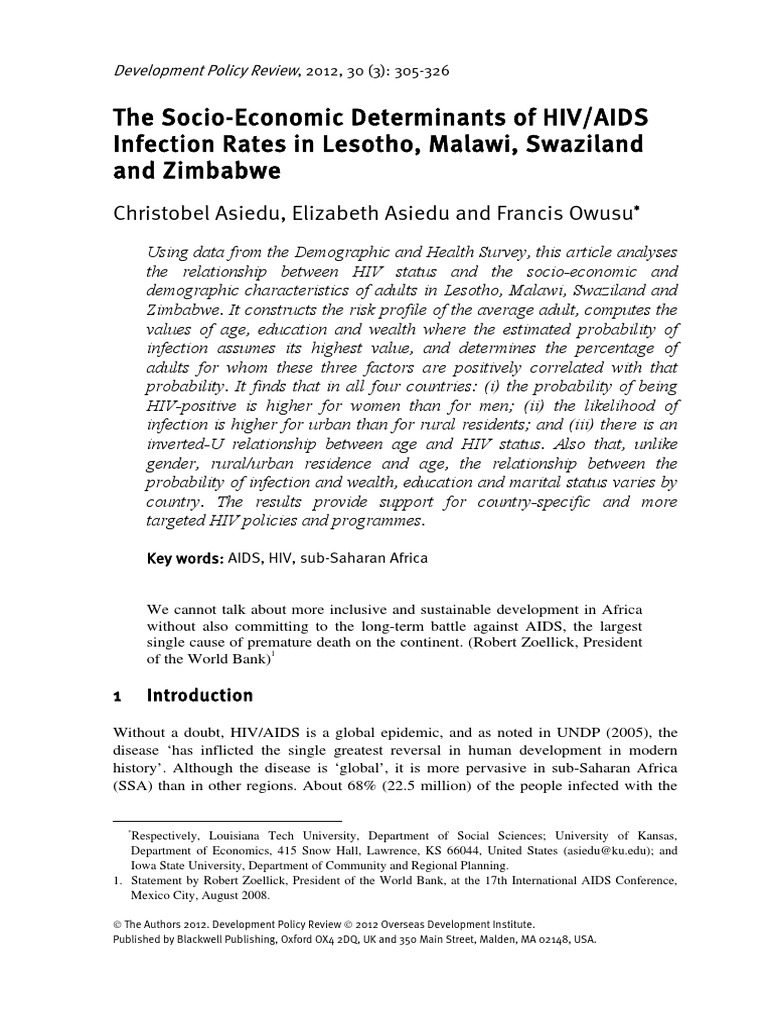 The Socio-Economic Determinants of HIV/AIDS Infection Rates in Lesotho ...
