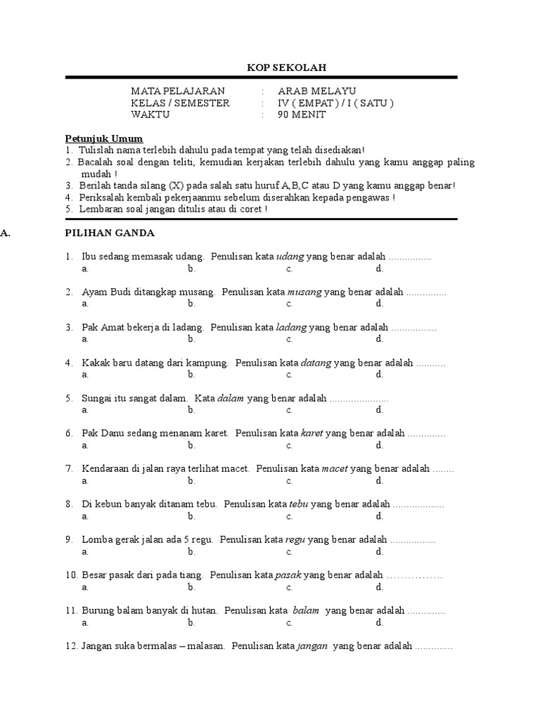 Soalo Arab Melayu Kls 4 Sem 1 Docx