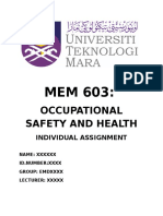 Occupational Safety and Health: Individual Assignment