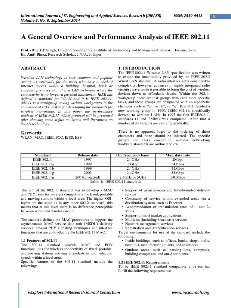 IJIEASR A General Overview and Performance Analysis of IEEE 802.11