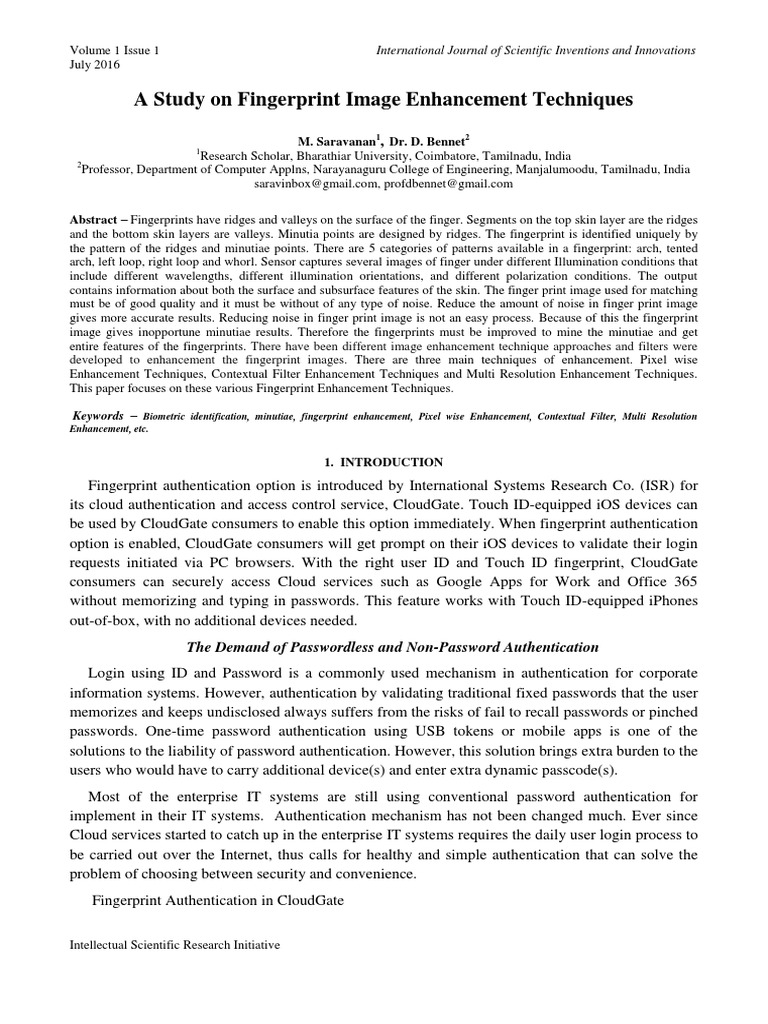 A Study On Fingerprint Image Enhancement Techniques | PDF | Fingerprint ...