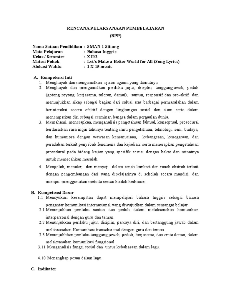 RPP Micro Teaching Bahasa Inggris XII | PDF
