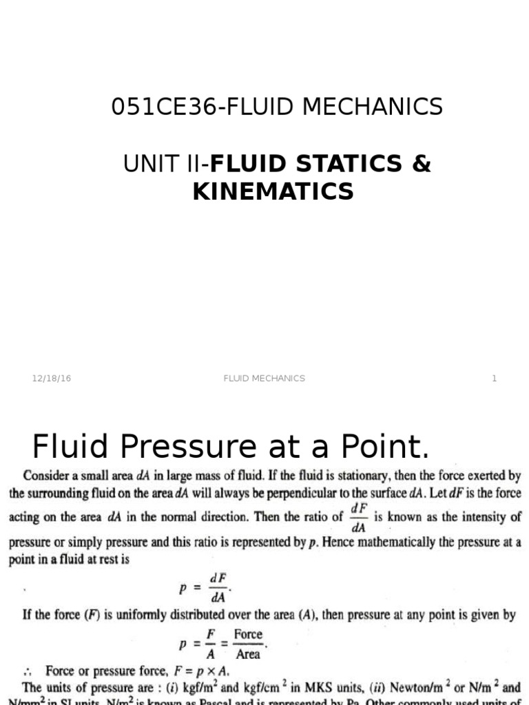 PRESENTATION Fluid Mechanics | PDF | Fluid Mechanics | Pressure