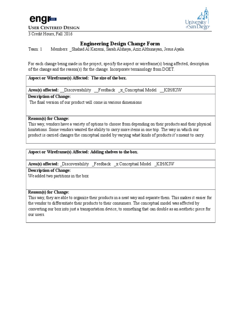 Engr 103 Change Form | PDF