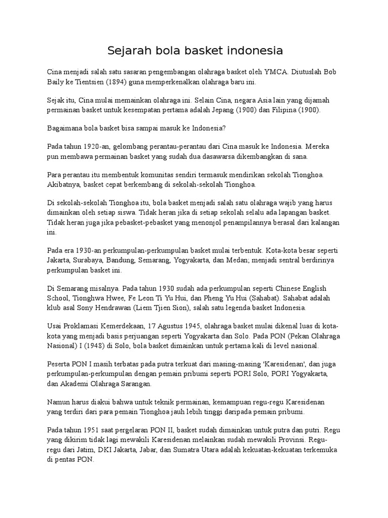 Sejarah Bola Basket Indonesia
