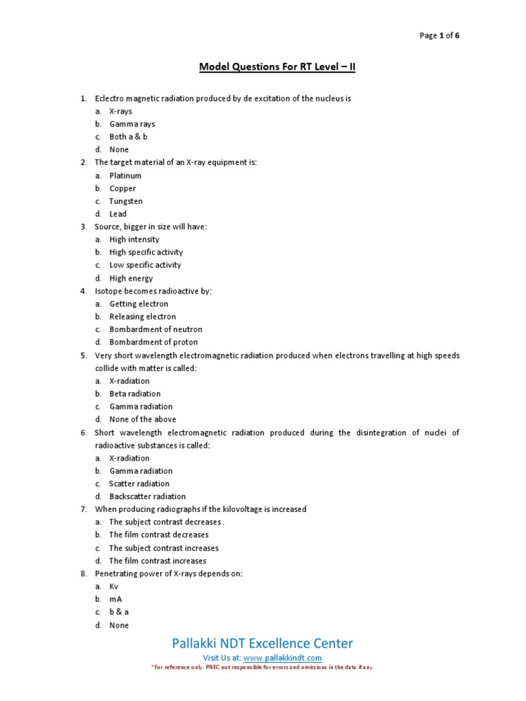 8.2 ASNT Radiographic Testing Level II Questions and Answers PDF