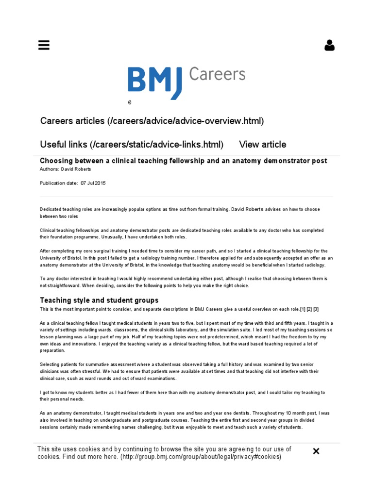 Anatomy Demonstrator Job PDF Medical Education Postgraduate Education