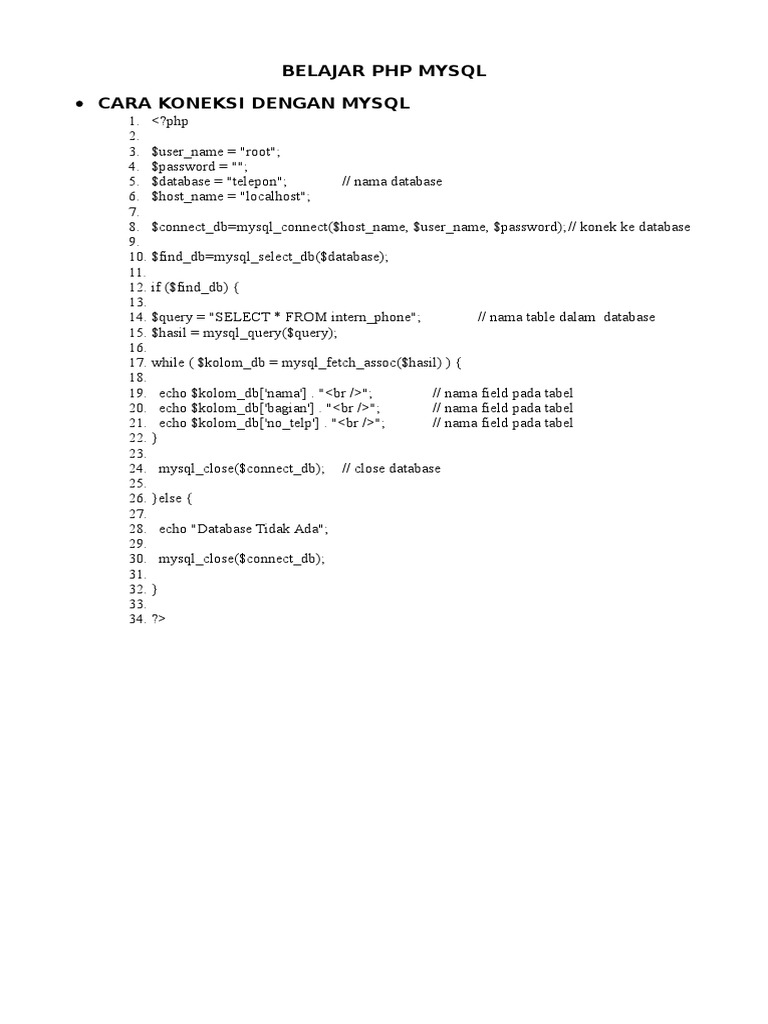 Koneksi PHP ke MySQL Tutorial | PDF | Teaching Methods & Materials