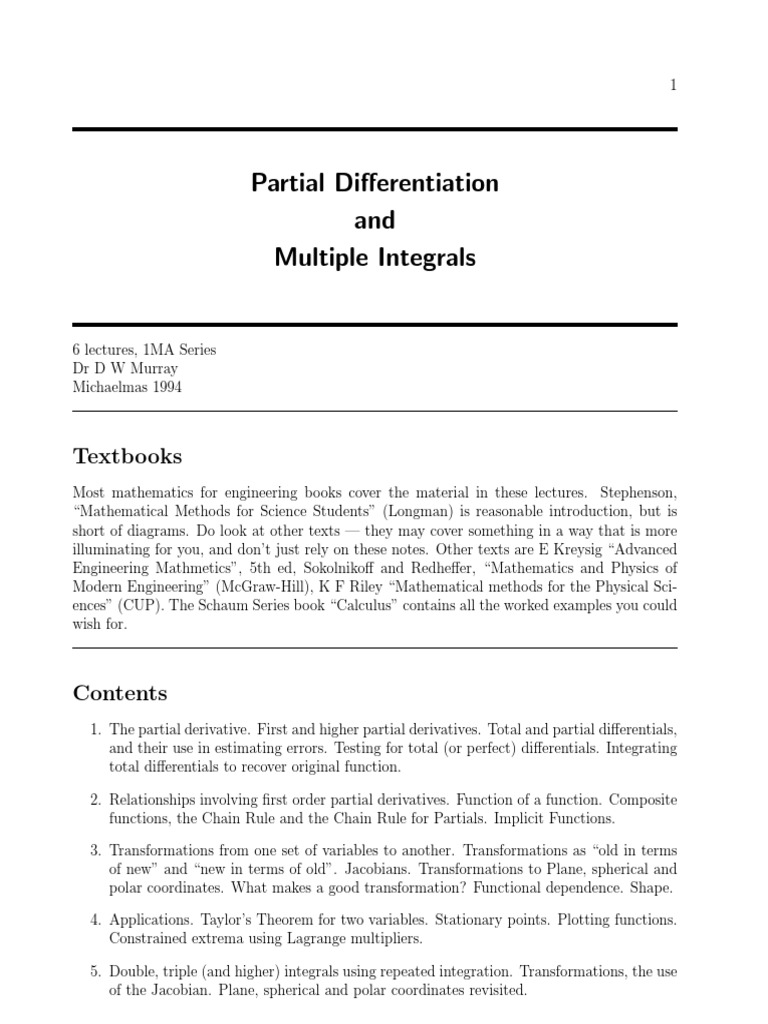Partial Diffrentiation and Mutiple Integrals | PDF | Derivative ...