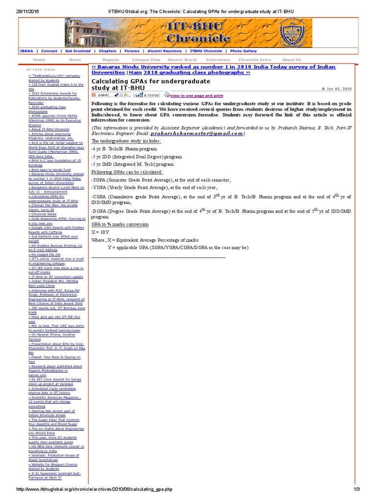 Calculating Gpas For Undergraduate Study at It Bhu PDF Grading