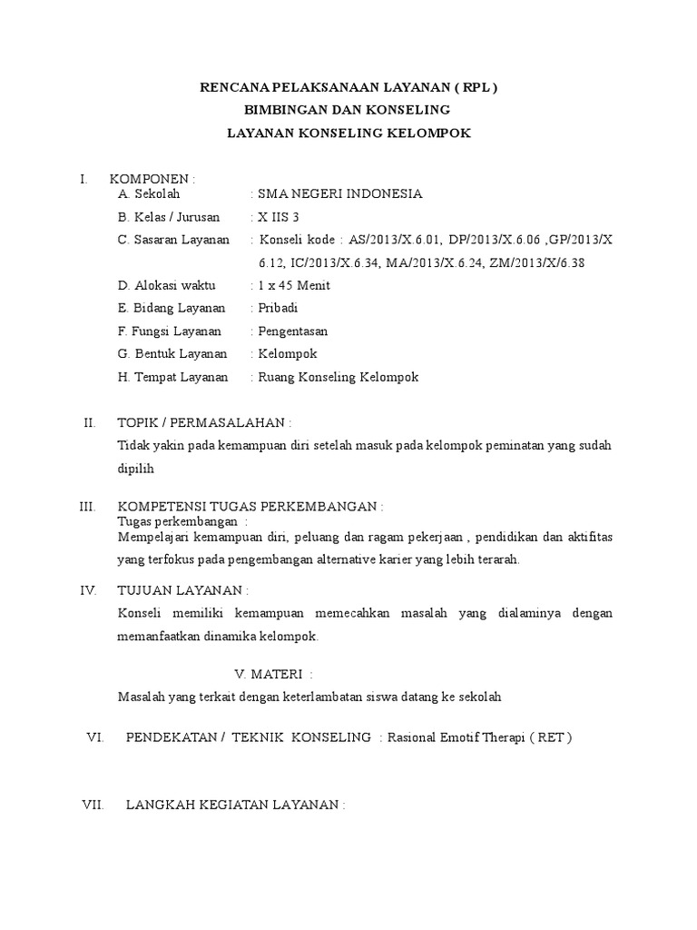 Rencana Pelaksanaan Layanan Konseling Individual