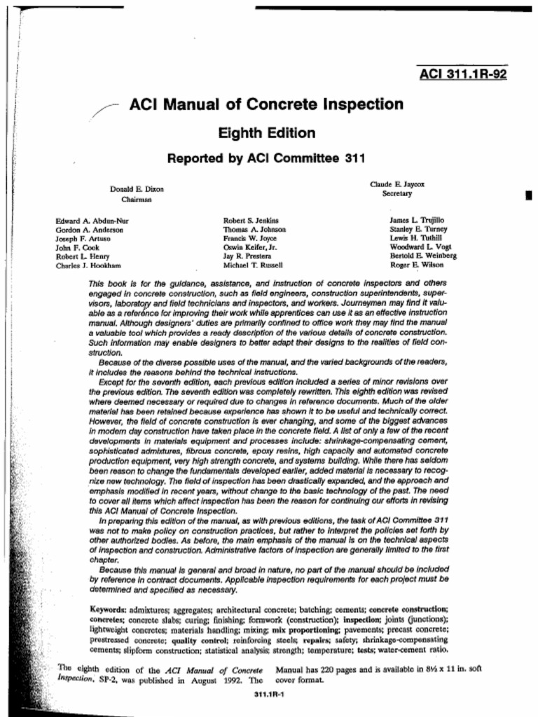 ACI 311 1R-92 (2) Manual of Concrete Inspection | PDF