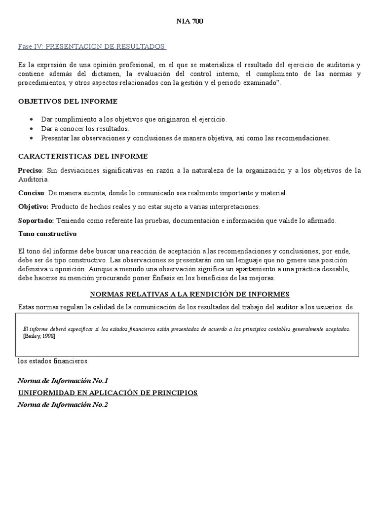 Presentación de Resultados NIA 700 | PDF | Contralor | Auditoría financiera