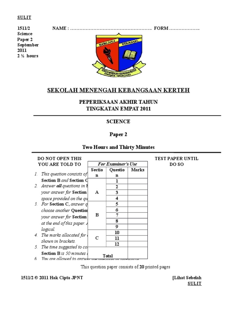 Kertas Peperiksaan Matematik Tingkatan 2  Riset