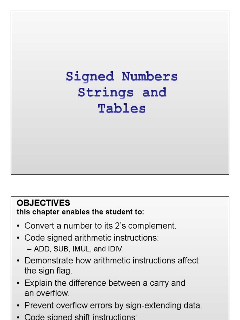 6 Signed Numbers Strings and Tables PDF Assembly Language