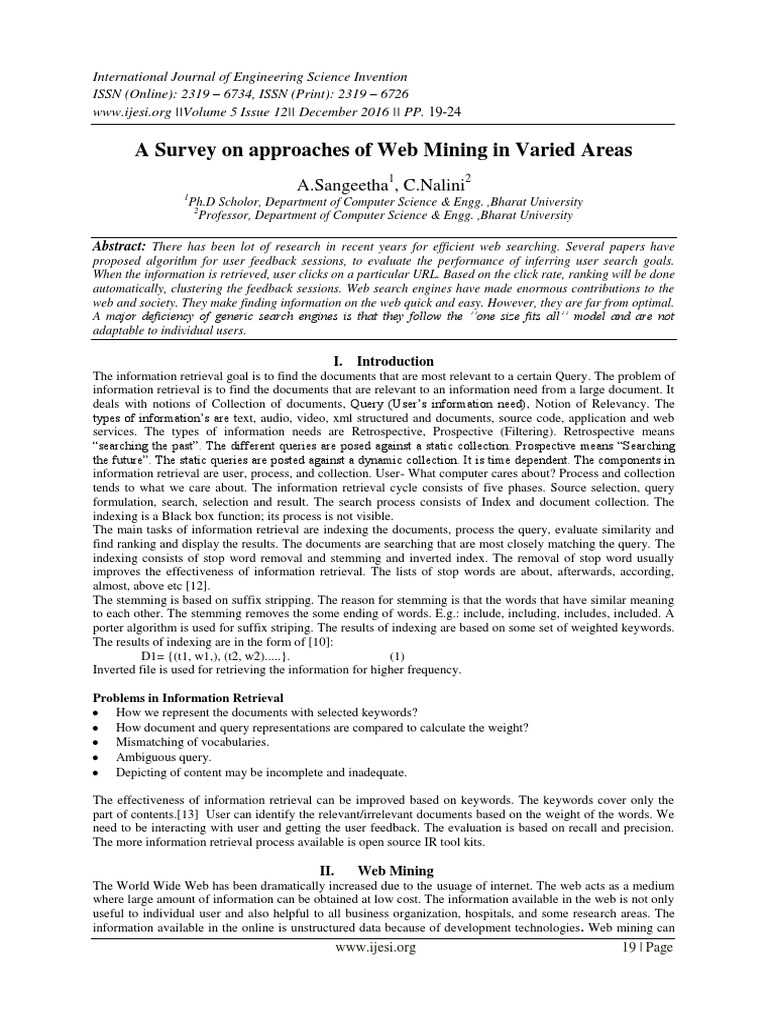Web Mining Approaches Survey | PDF | Information Retrieval | Search ...