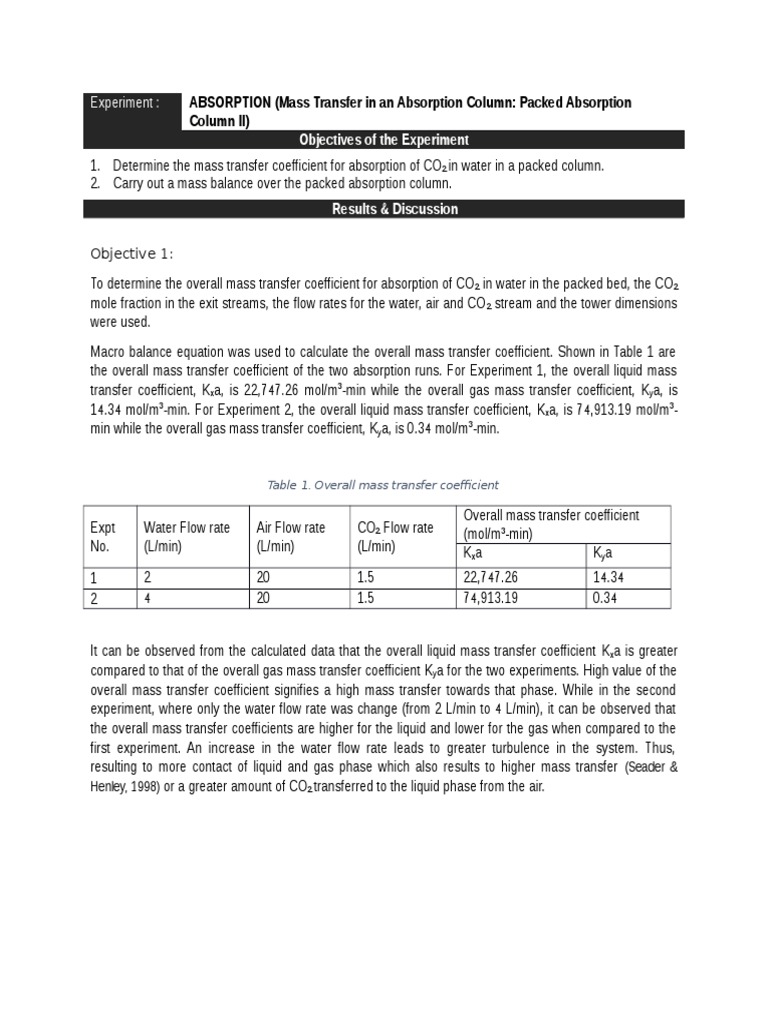 CO2 Absorption Mass Transfer Study | PDF | Teaching Methods & Materials