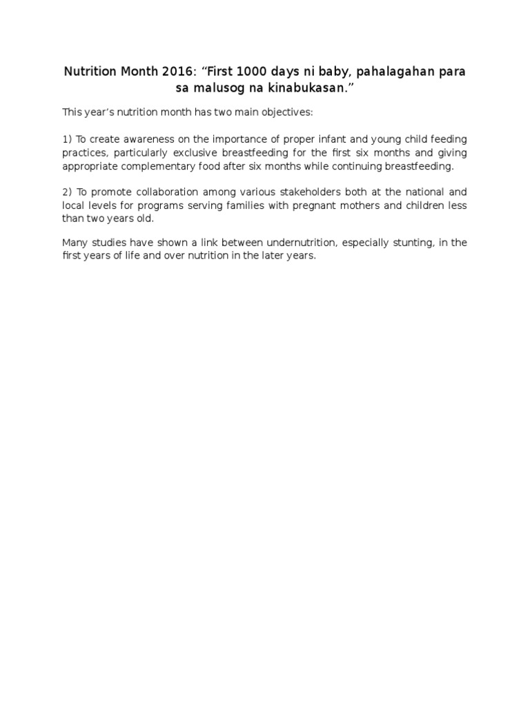 Importance of Nutrition in First 1000 Days | PDF