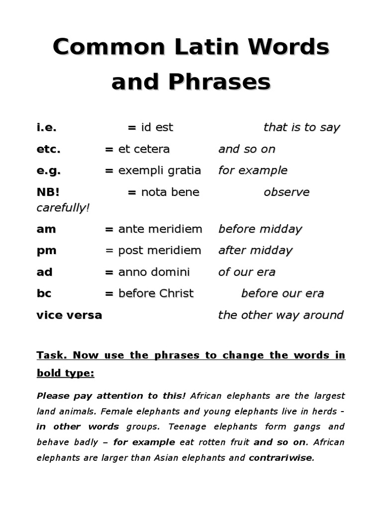 Common Latin Words and Phrases PDF