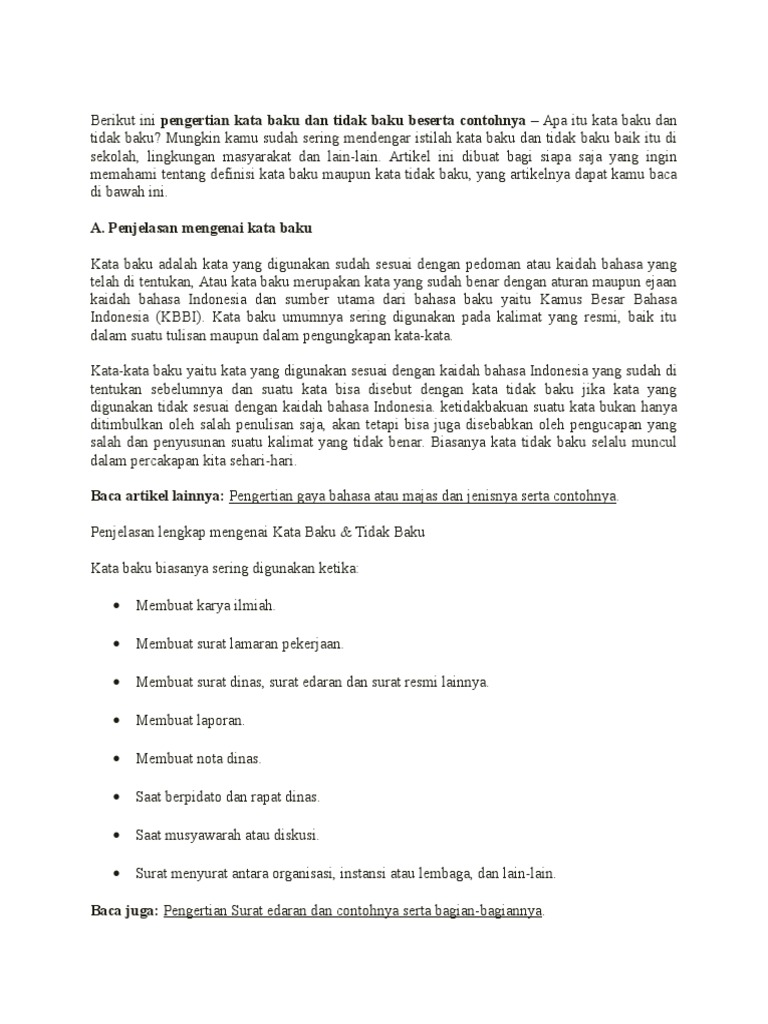Berikut Ini Pengertian Kata Baku Dan Tidak Baku Beserta