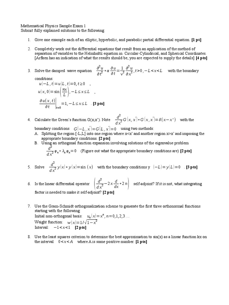 Mathematical Physics Exam Problems | PDF | Fourier Series ...