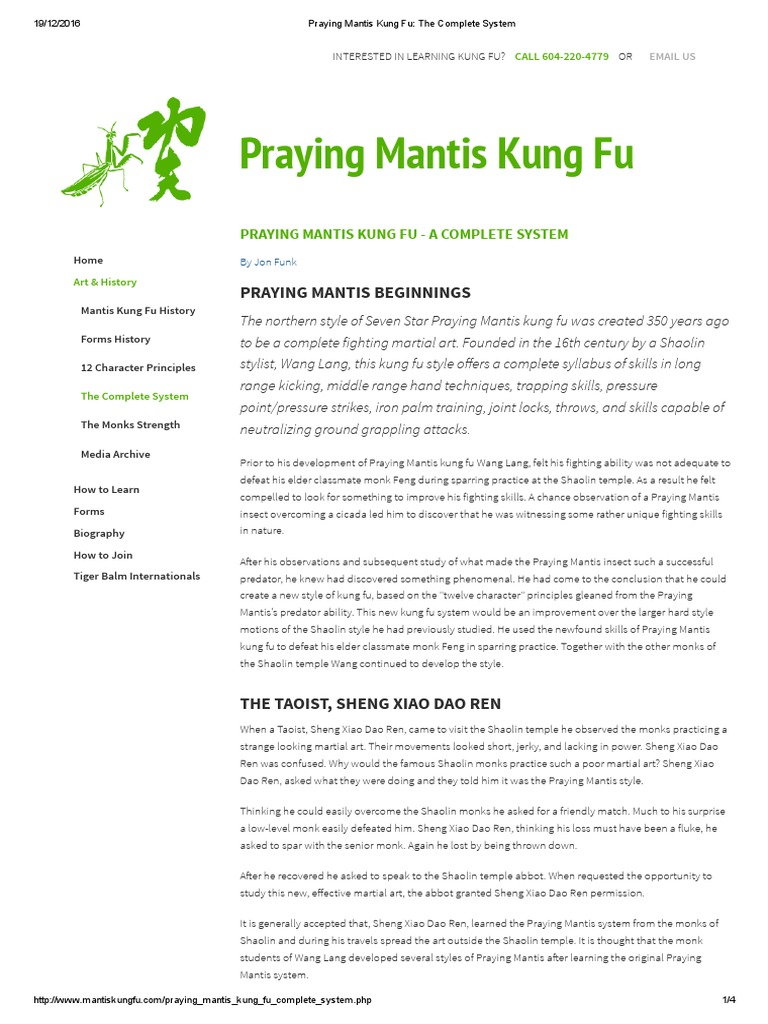 Praying Mantis Kung Fu - The Complete System | PDF | Wing Chun ...