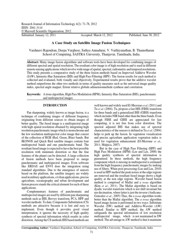 A Case Study On Satellite Image Fusion Techniques | PDF | Image ...