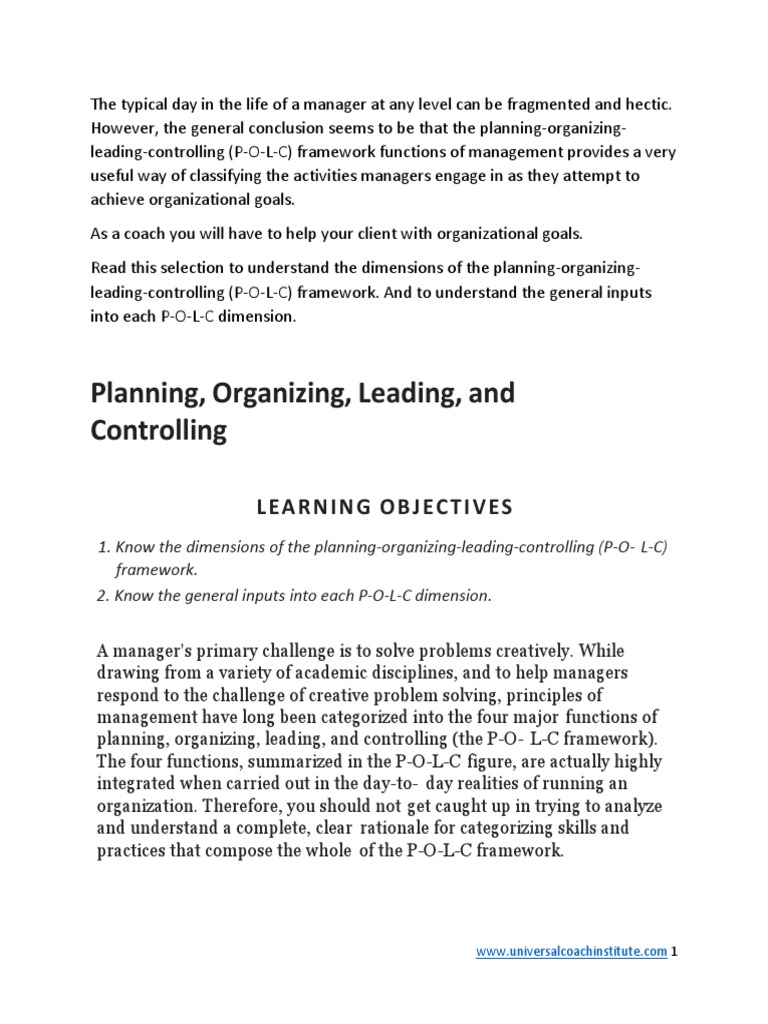 Understanding the P-O-L-C Framework | PDF | Leadership | Strategic Planning