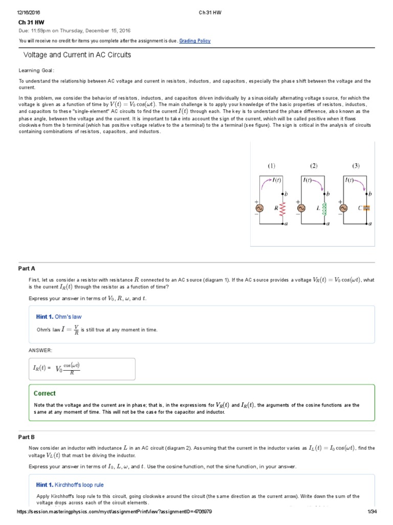 CH 31 HW | PDF | Electrical Impedance | Series And Parallel Circuits