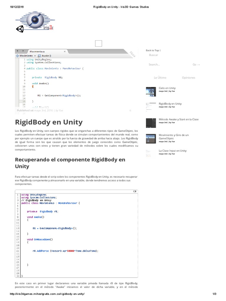 RigidBody en Unity - Iris3D Games Studios | PDF | Informática y ...