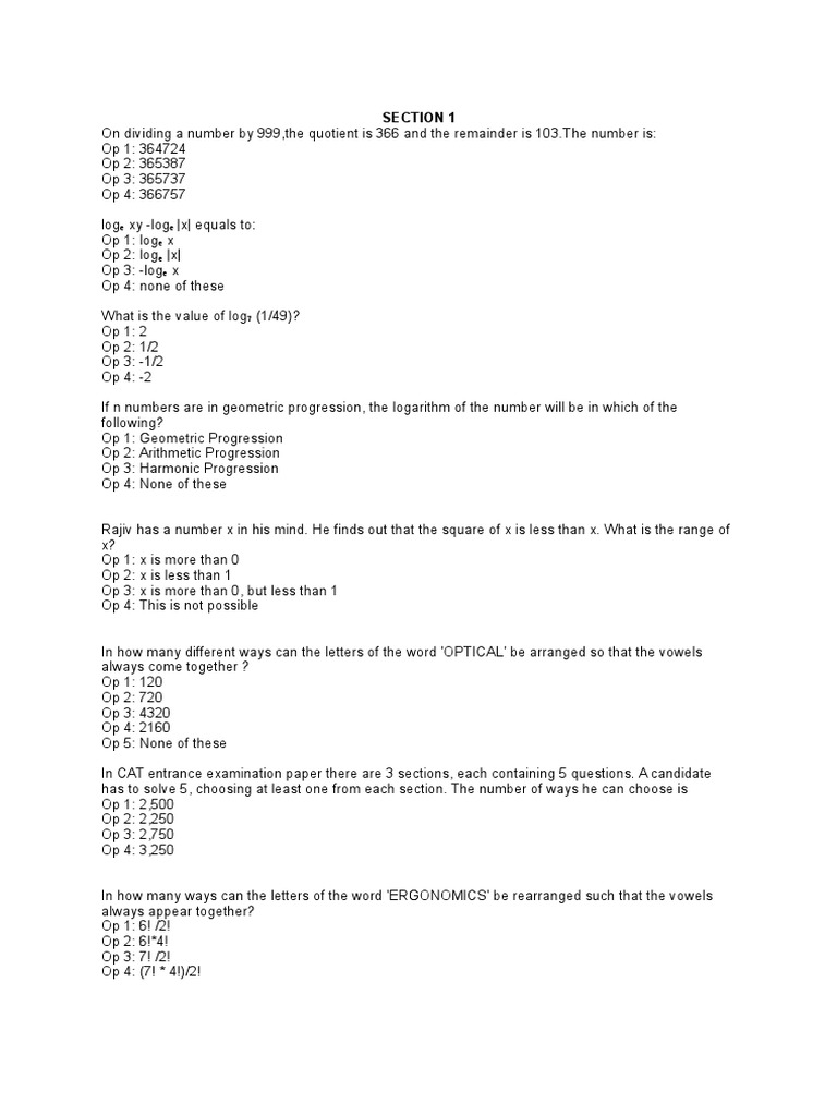 AMCAT Test Paper 1 Only Ques Matrix Mathematics Control Flow