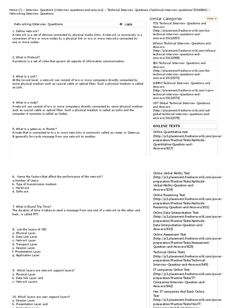 Networking Interview Questions PDF Computer Network Error