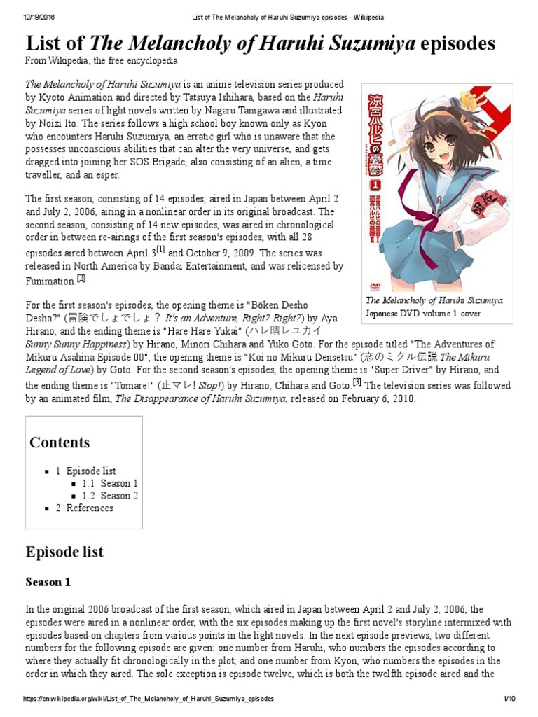 List of The Melancholy of Haruhi Suzumiya Episodes Wikipedia PDF