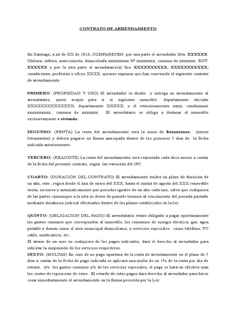 Contrato de Arrendamiento Generico Alquiler Pagos