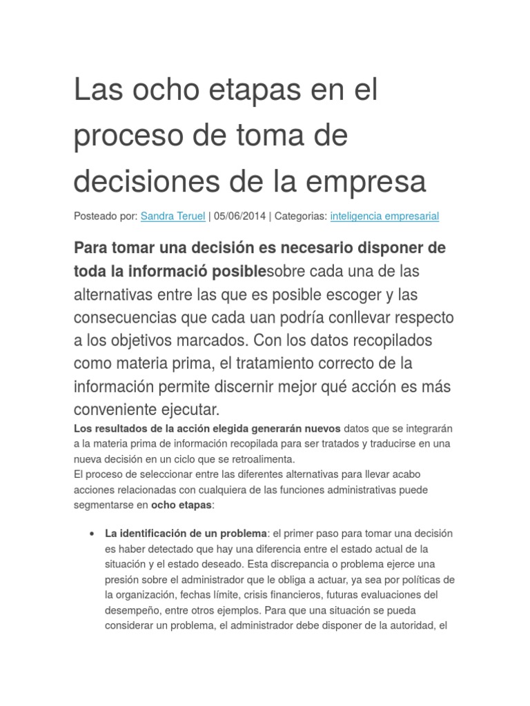 8 Etapas para La Toma de Decisiones | PDF | Toma de decisiones | Simulación