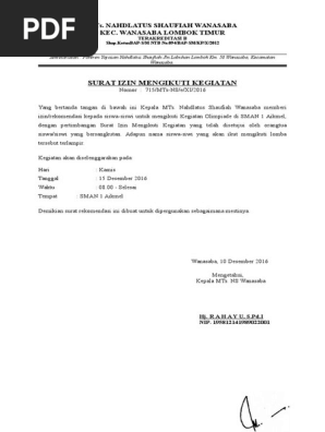 Surat Rekomendasi Ikut Lomba Kegiatan