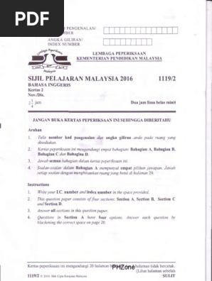 Kertas Sebenar Spm 2016 Bahasa Inggeris 1119 2 Eating Foods