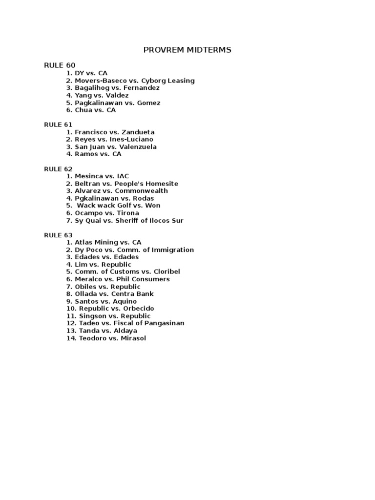 Case List for PROVREM Midterms | PDF | Law