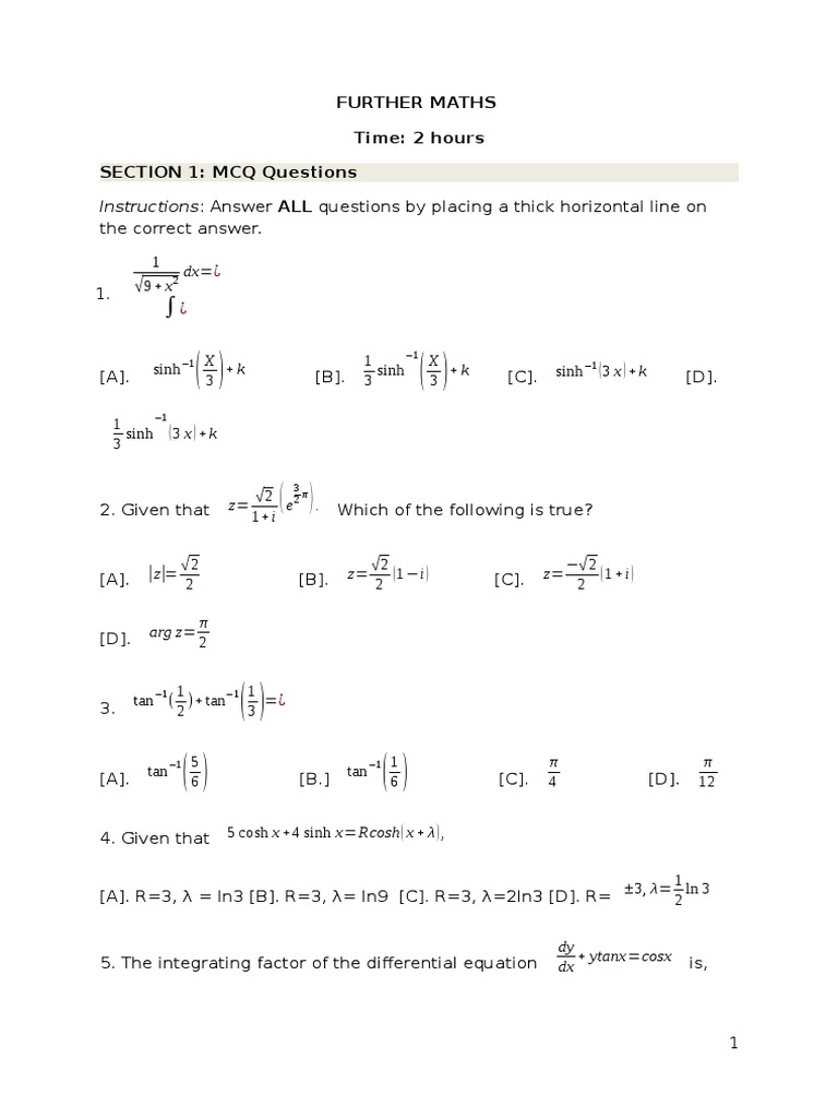 Further Maths Exam Questions and Solutions | PDF