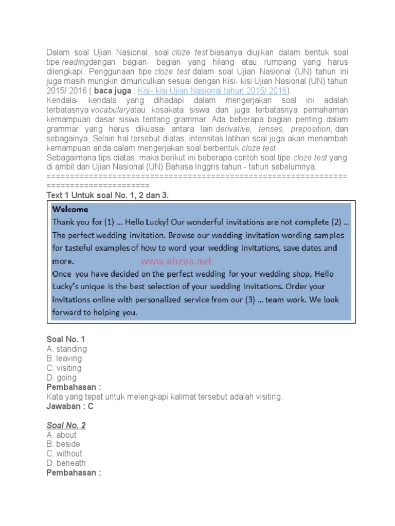 Contoh Soal Cloze Test Beserta Pembahasannya Berbagi