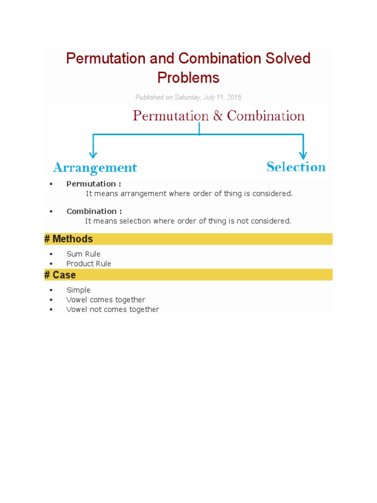 Permutation and Combination Solved Problems PDF Permutation Discrete Mathematics