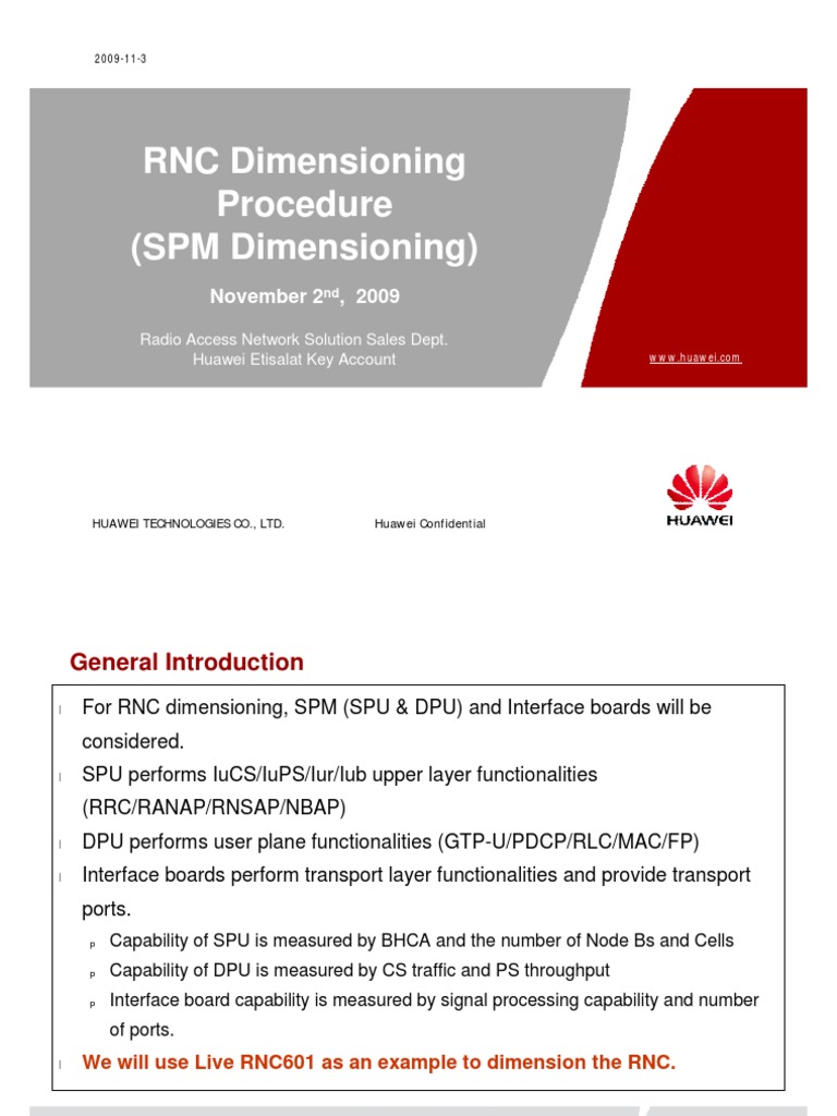 RNC Dimensioning for Huawei RNC601 | PDF | High Speed Packet Access ...