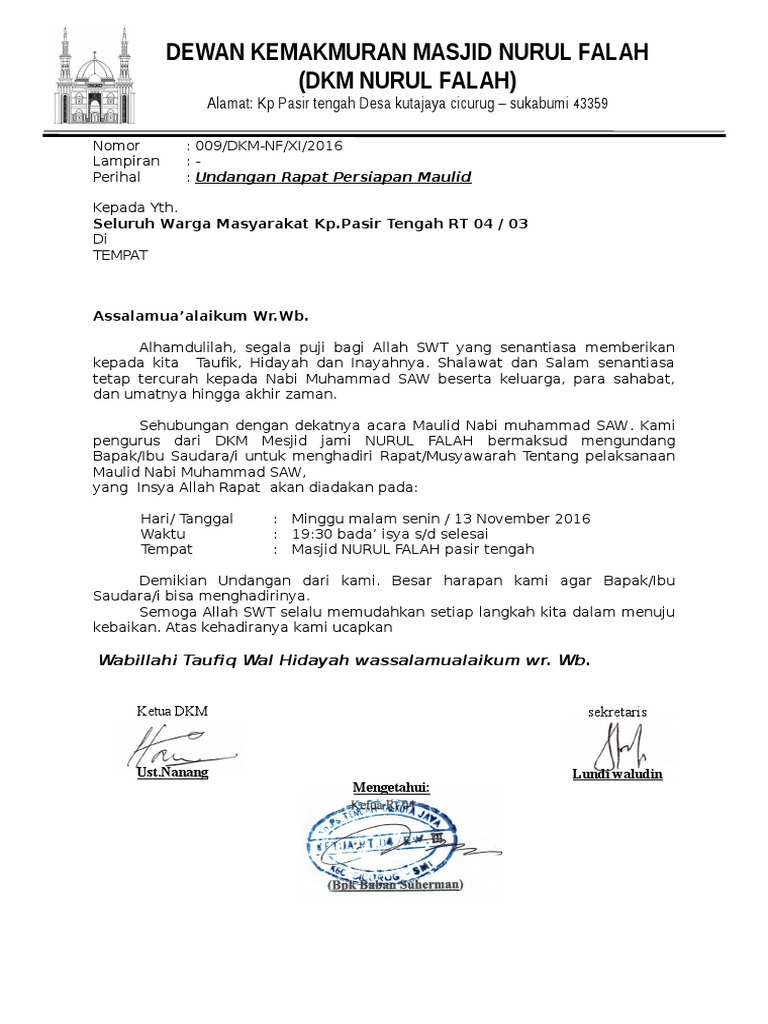 SURAT UNDANGAN RAPAT Persiapan Maulid Revisi 1 SURAT UNDANGAN RAPAT Persiapan Maulid Revisi 1