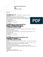 Certificate Of: Memorandum and Articles of Association of