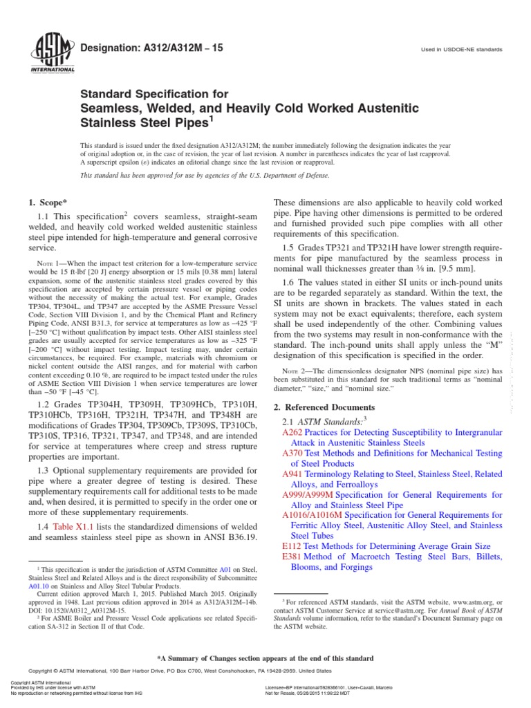 ASTM A312.pdf Heat Treating Pipe (Fluid Conveyance)