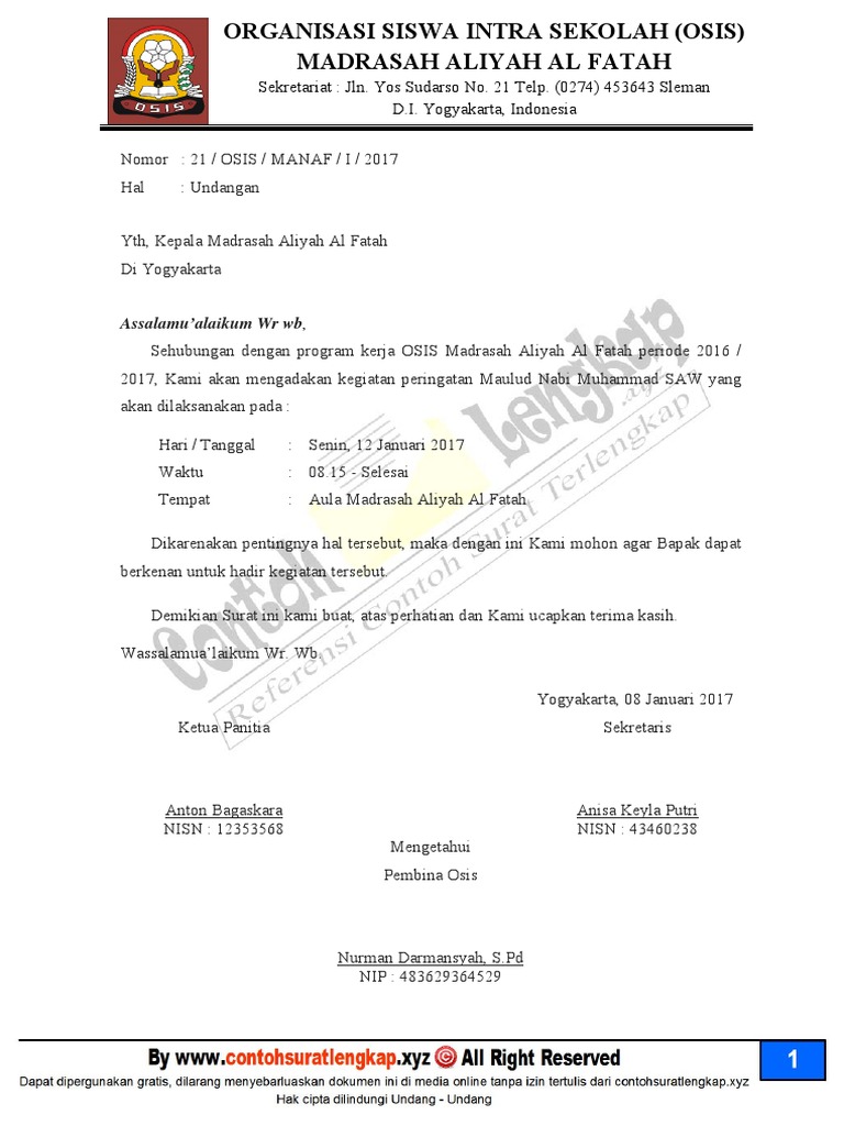 Contoh Surat Dinas Sekolah Smp Osis
