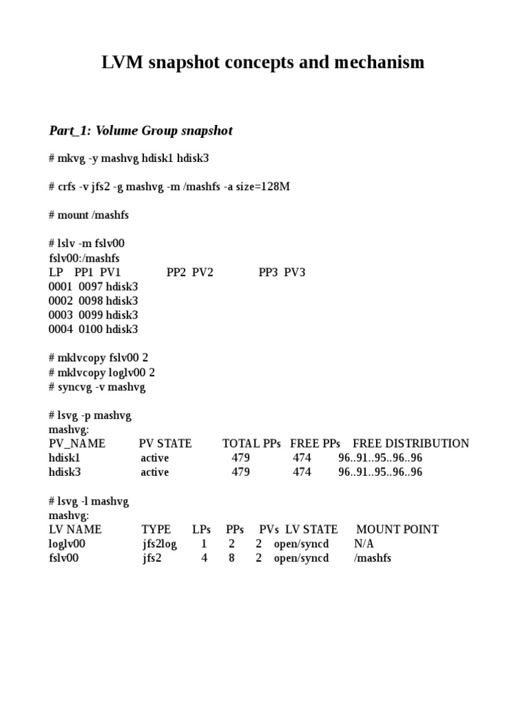 LVM Snapshot Concepts and Mechanism PDF Areas Of Computer Science