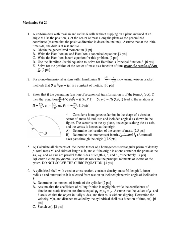 Mechanics Problem Set - 20 | PDF | Science & Mathematics