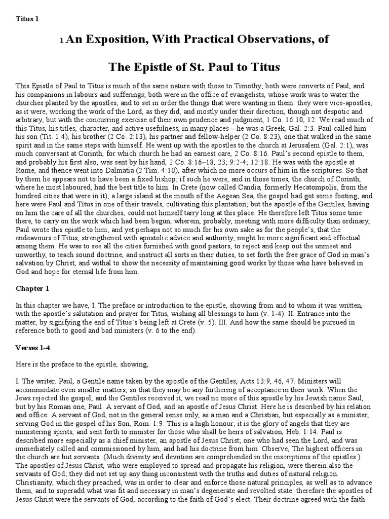 Exposition of Titus Chapter 1 | PDF | Elder (Christianity) | Paul The ...