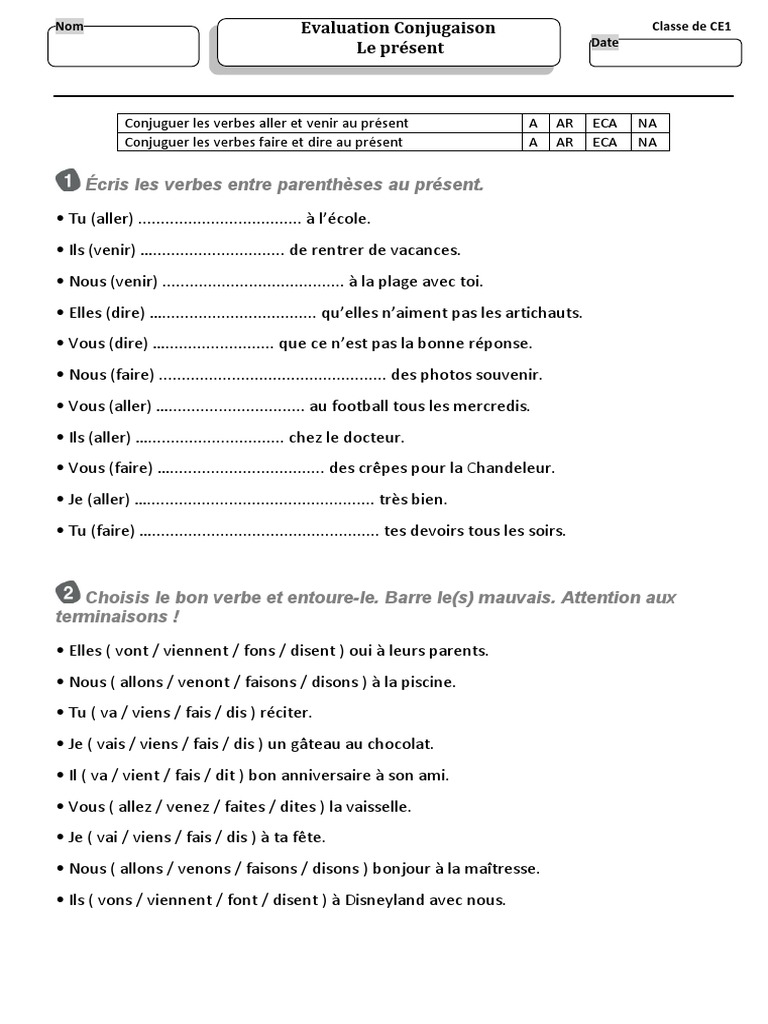 Exercice Verbe Faire Au Présent Ce1 Pdf